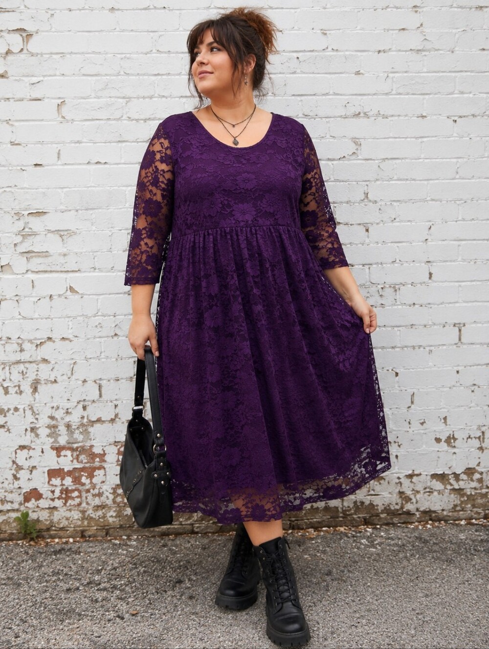 Purple Floral Lace Midi Dress Whimsigoth Dark Romantic Plus Size 20